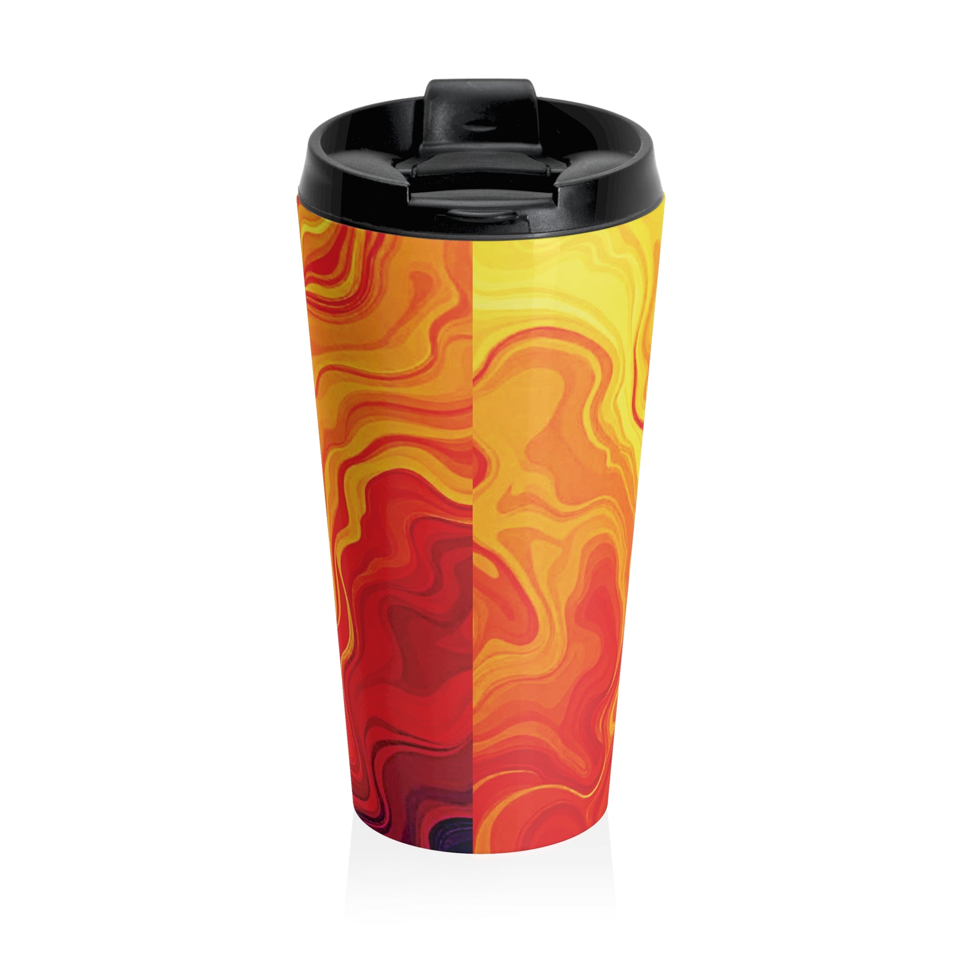 Sunset Swirl Stainless Steel Travel Mug — Insulated Orange & Yellow Marble Drink Tumbler - AURABAGS SHOP