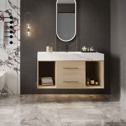 39.4" Floating Bathroom Vanity with Ceramic Sink & White Sintered Stone Top