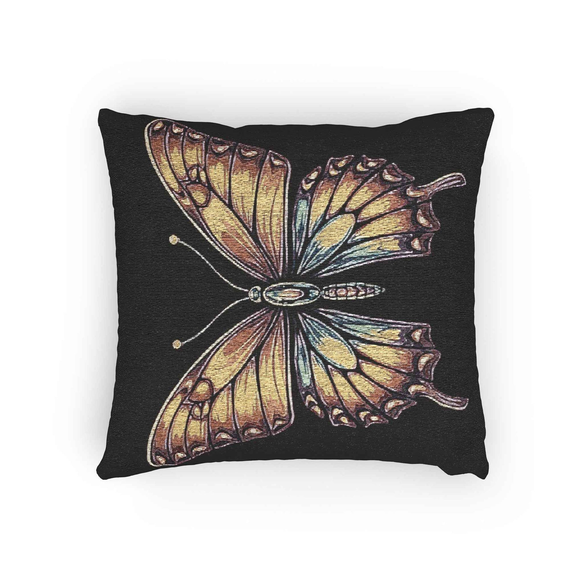 Golden Butterfly Woven Pillow | Tapestry Style Accent Cushion