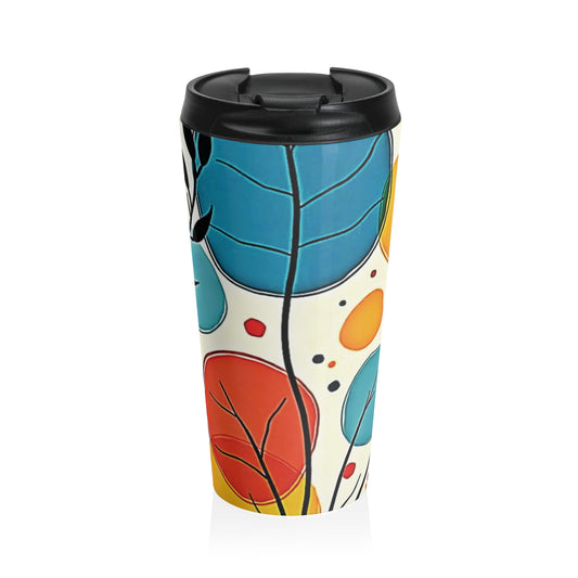 Colorful Leaf Pattern Stainless Steel Travel Mug | Floral Abstract Tumbler - AURABAGS SHOP