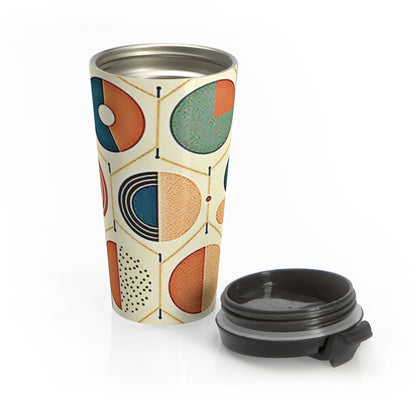 Mid Century Geometric Pattern Travel Mug | Retro Circle Design - AURABAGS SHOP