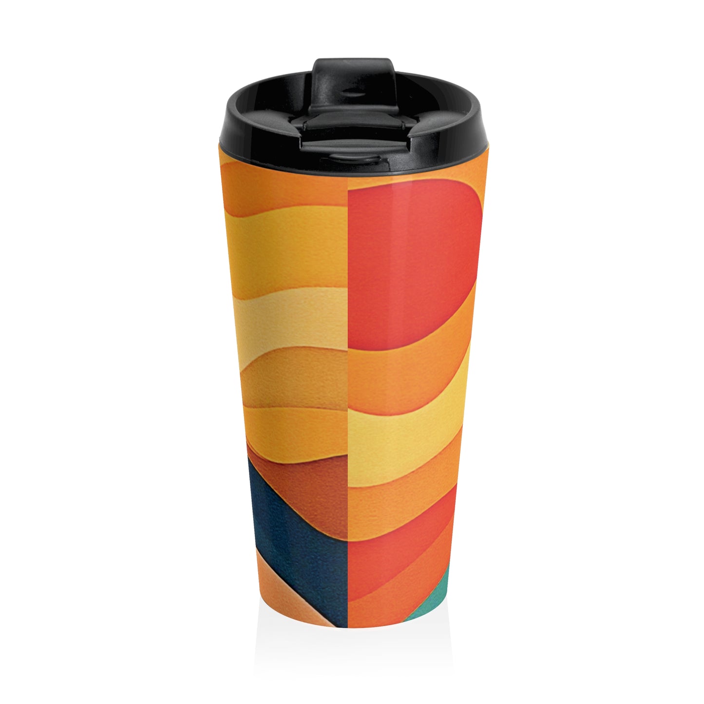 Sunset Waves Stainless Steel Travel Mug — Abstract Retro Orange & Yellow Design - AURABAGS SHOP