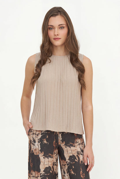 Women's Pleated Crew-Neck Sleeveless Top