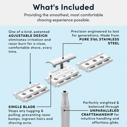 Rockwell 6S Stainless Steel Adjustable DE Safety Razor - Matte Stainless (6 Settings)