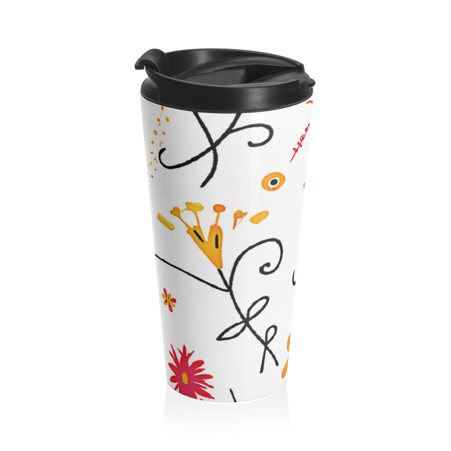 Floral Doodle Stainless Steel Travel Mug — Bright Hand-Drawn Flowers - AURABAGS SHOP