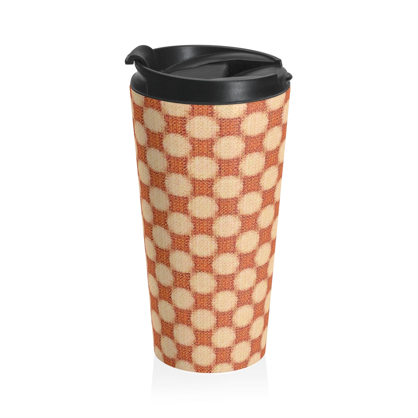 Checkerboard Retro Travel Mug — Vintage Orange Plaid Stainless Steel Tumbler - AURABAGS SHOP