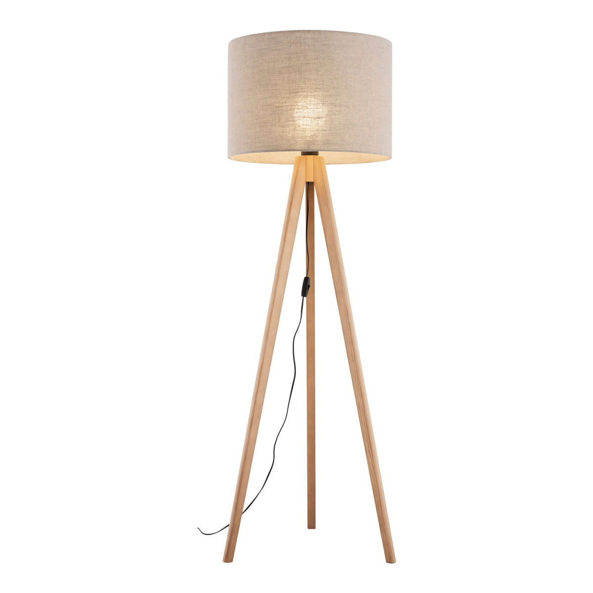 GRAND Pine & Linen Mid-Century Modern Floor Lamp for Living Room, Bedroom & Reading Nook