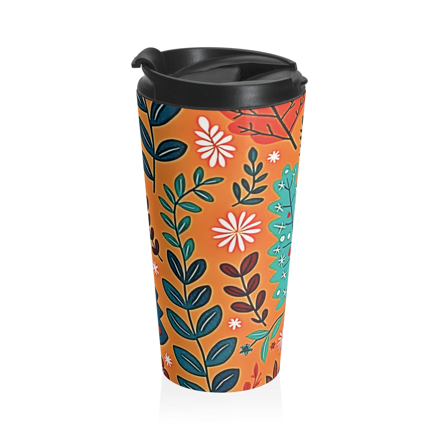 Autumn Floral Leaves Travel Mug | Orange Botanical Stainless Steel - AURABAGS SHOP