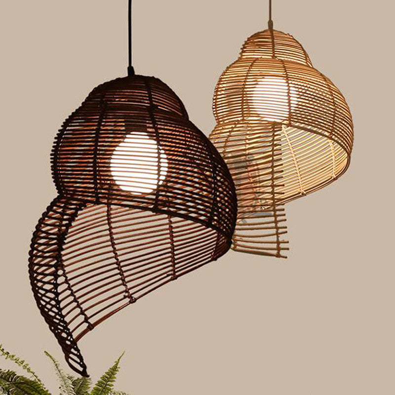 Snail Rattan Pendant Light, Creative Art Southeast Asia Vintage Pendant Lamp Reading Room Wicker Light