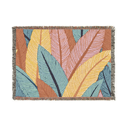 Tropical Leaf Woven Blanket — Boho Throw for Living Room, Bedroom & Patio