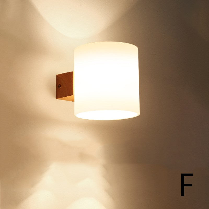 Modern Nordic Wall Lamp – Oak Wood & Glass E27 Sconce for Living Room, Hallway & Corridor
