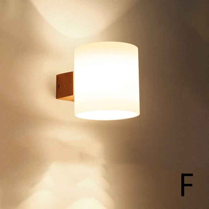 Modern Nordic Wall Lamp – Oak Wood & Glass E27 Sconce for Living Room, Hallway & Corridor