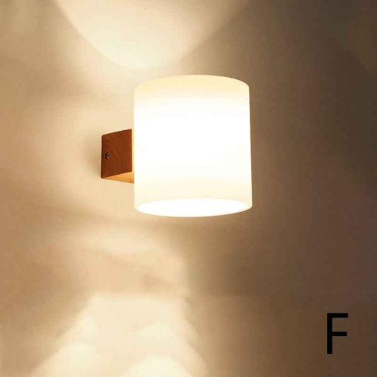 Modern Nordic Wall Lamp – Oak Wood & Glass E27 Sconce for Living Room, Hallway & Corridor