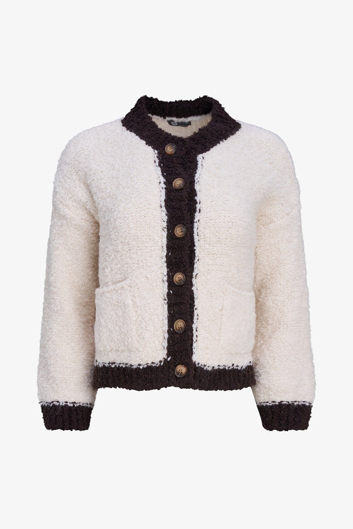 Women's Color-Block Button-Down Cardigan, Long Sleeves & Patch Pockets