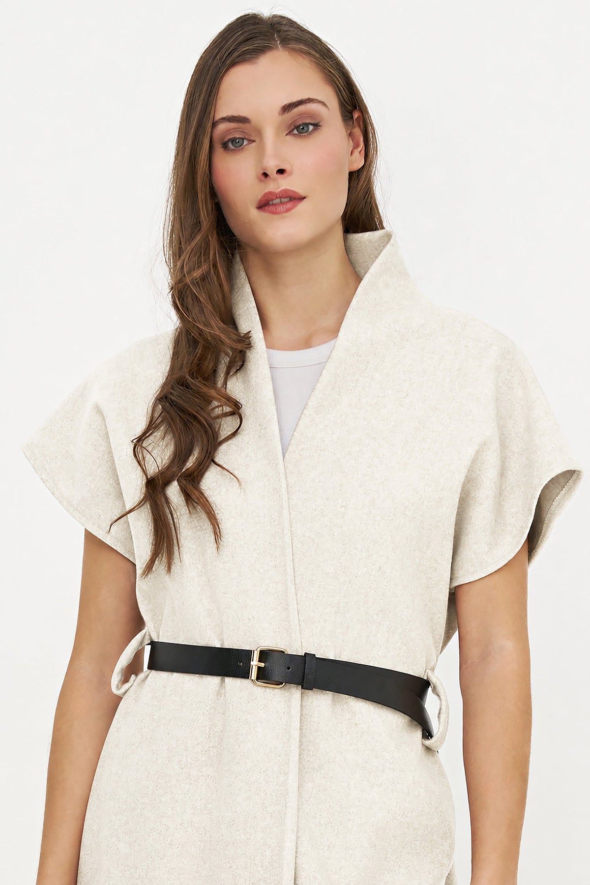 Women's Brushed Woven Open Cardigan with Fringe Hem & Removable Belt