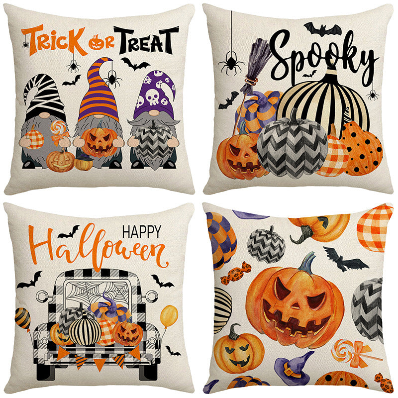 Halloween Cartoon Car Pumpkin Pillow Cover – Nordic Festival Sofa Cushion Case 45×45cm