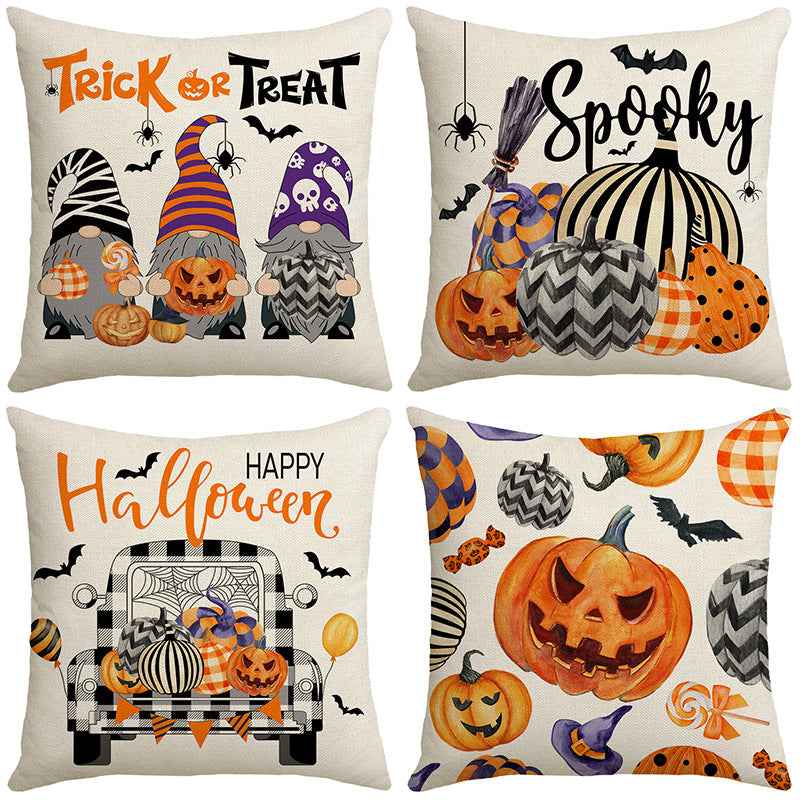Halloween Cartoon Car Pumpkin Pillow Cover – Nordic Festival Sofa Cushion Case 45×45cm