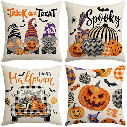 Halloween Cartoon Car Pumpkin Pillow Cover – Nordic Festival Sofa Cushion Case 45×45cm