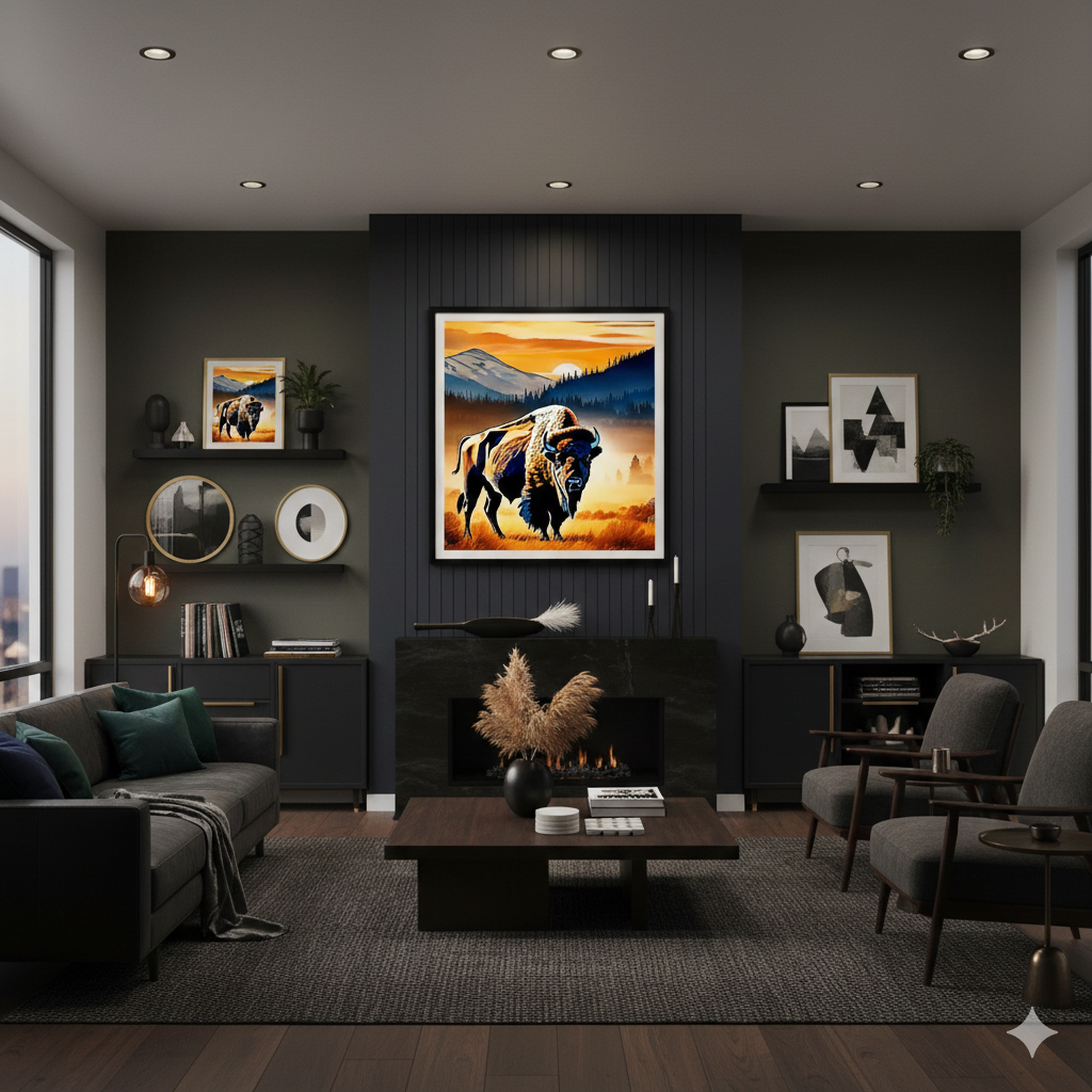 Vibrant Bison Sunset Digital Art - AURABAGS SHOP