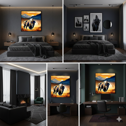 Vibrant Bison Sunset Digital Art - AURABAGS SHOP