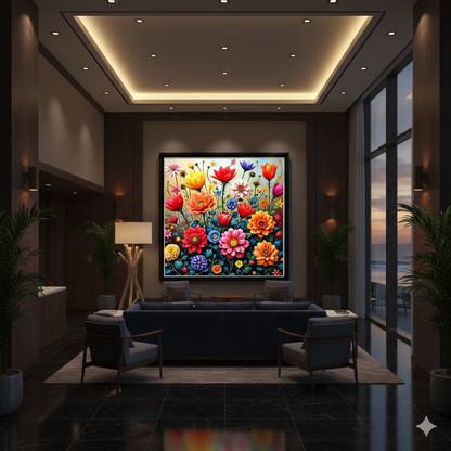 Vibrant Mid-Century Modern Wildflower Meadow Digital Art - 8192px Square - AURABAGS SHOP
