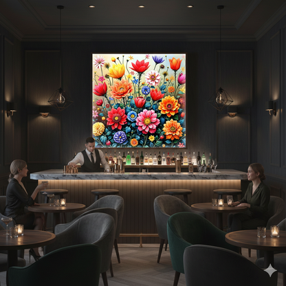 Vibrant Mid-Century Modern Wildflower Meadow Digital Art - 8192px Square - AURABAGS SHOP