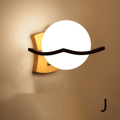 Modern Nordic Wall Lamp – Oak Wood & Glass E27 Sconce for Living Room, Hallway & Corridor