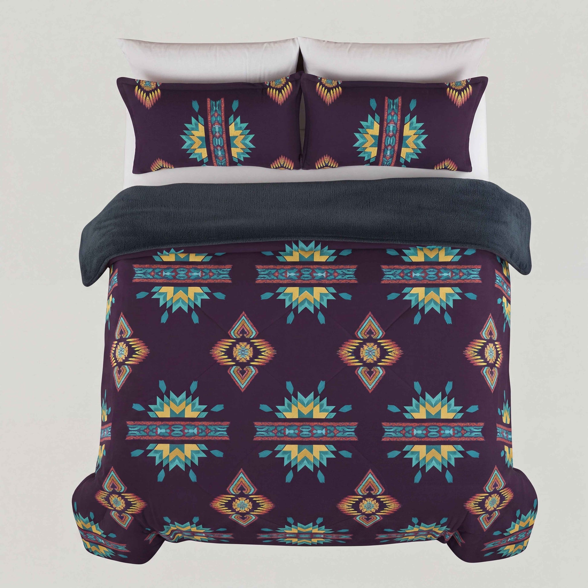 3PC SET  FLANNEL BORREGO (sherpa lined) purple