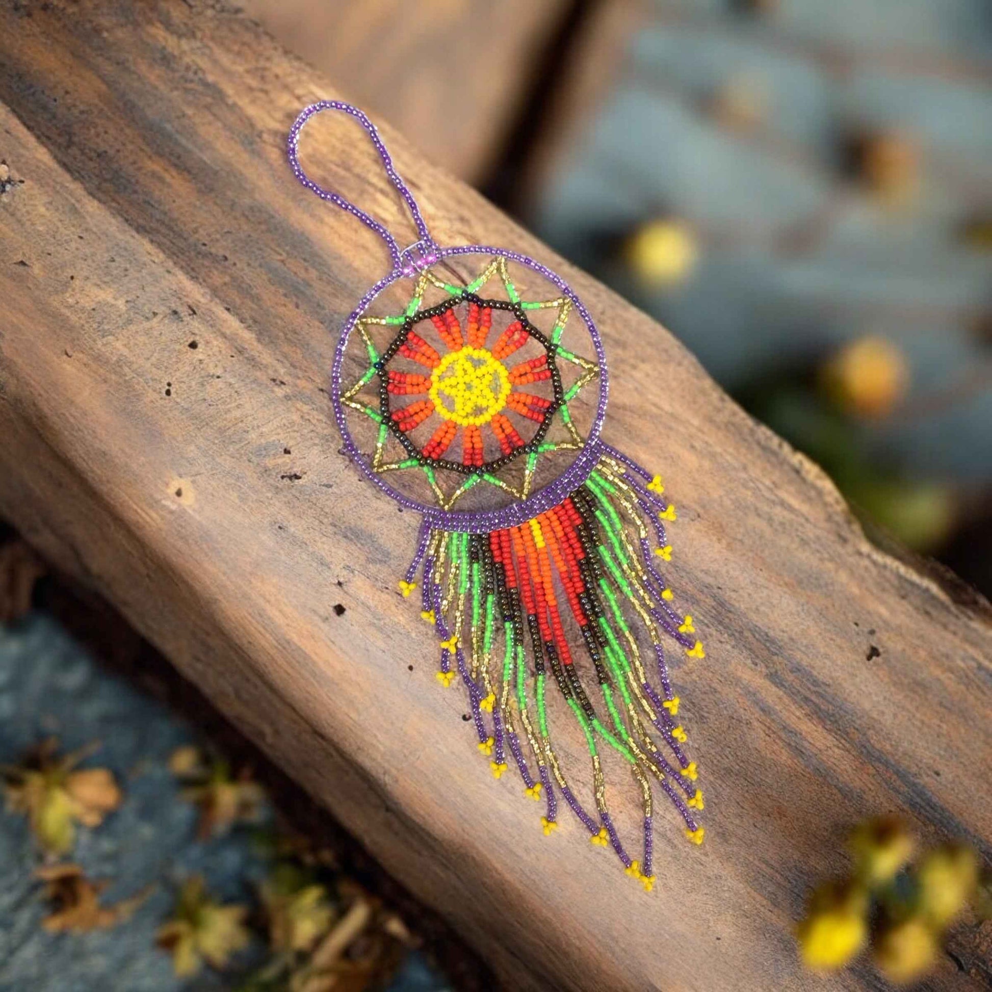 Purple and Red Celestial Beaded Handmade Dreamcatcher