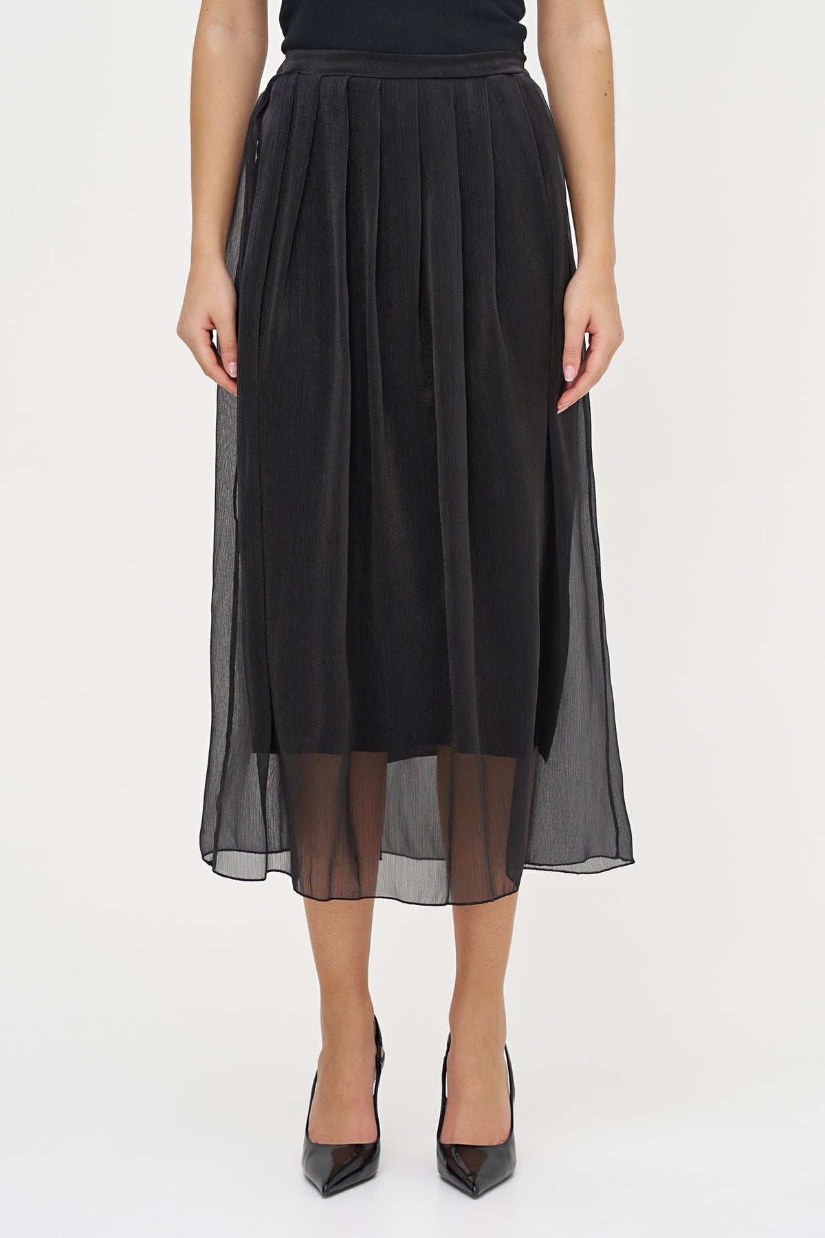 Women's Woven Pull-On A-Line Skirt with Front Pleat Details