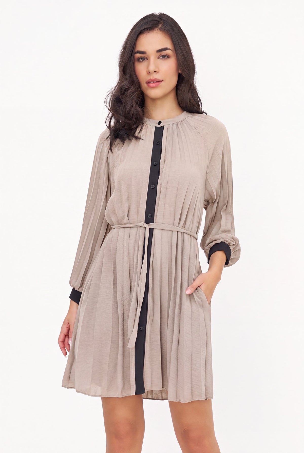 Women's Color-Block Pleated Shirt Dress