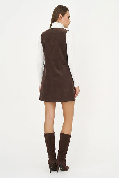 Women's Corduroy Sleeveless V-Neck Dress with Patch Pockets