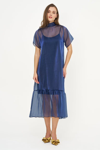 Women's Short-Sleeve Turtleneck Dress, Tie-Back Bow & Ruffle Hem
