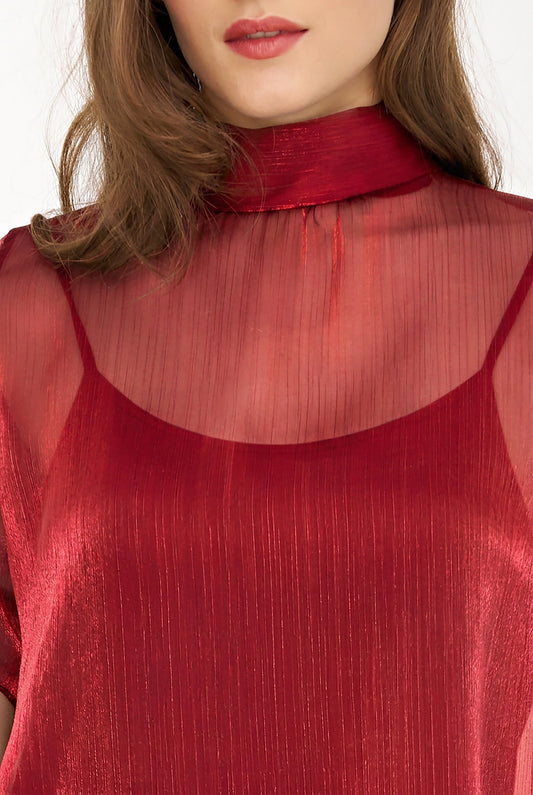 Women's Short-Sleeve Turtleneck Dress, Tie-Back Bow & Ruffle Hem