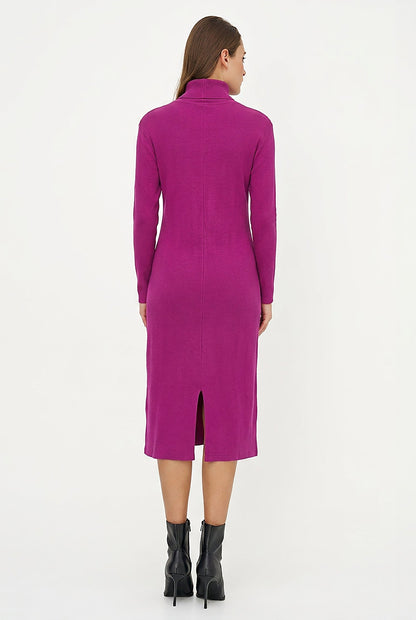 Women's Rib-Knit Turtleneck Dress, Long Sleeves & Back Slit