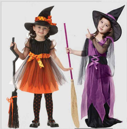 Kids Halloween Witch Costume – Girls Magical Princess Dress with Witch Style