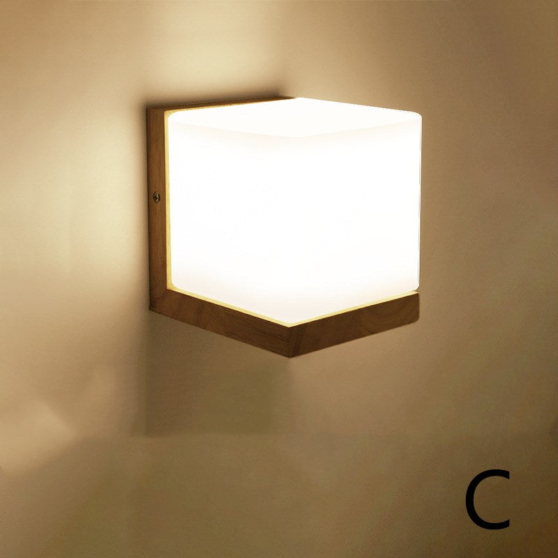 Modern Nordic Wall Lamp – Oak Wood & Glass E27 Sconce for Living Room, Hallway & Corridor