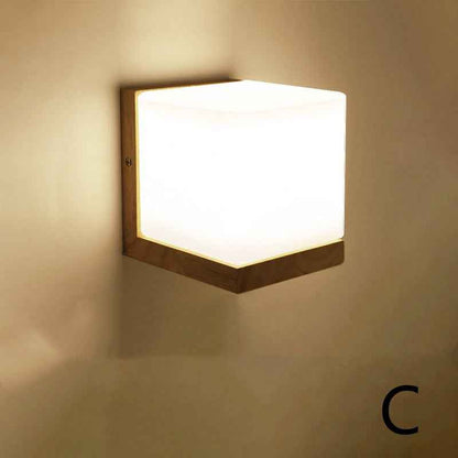 Modern Nordic Wall Lamp – Oak Wood & Glass E27 Sconce for Living Room, Hallway & Corridor