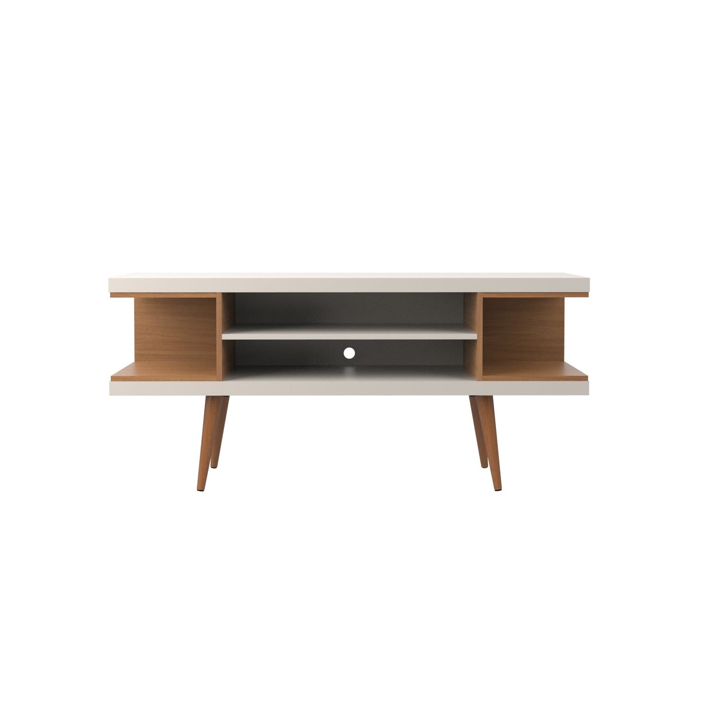 Eureka Modern 53.14" TV-Schrank mit 4 Einlegeböden - Cremeweiß Glänzend/Ahorn Creme