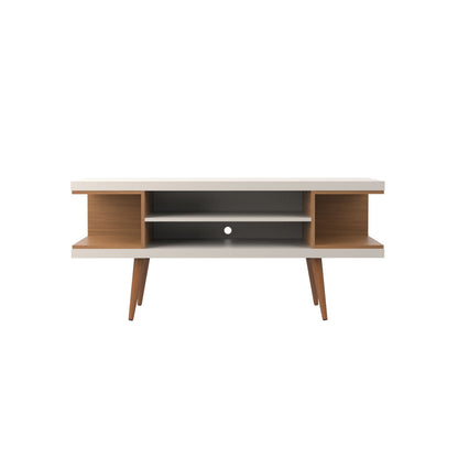 Eureka Modern 53.14" TV-Schrank mit 4 Einlegeböden - Cremeweiß Glänzend/Ahorn Creme
