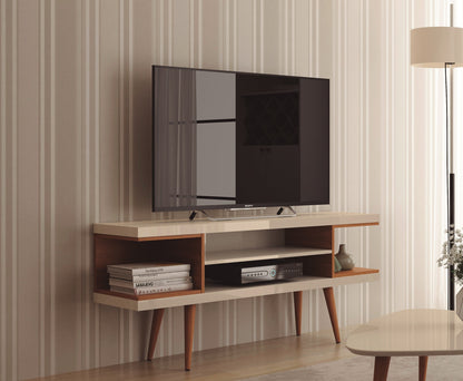 Eureka Modern 53.14" TV-Schrank mit 4 Einlegeböden - Cremeweiß Glänzend/Ahorn Creme