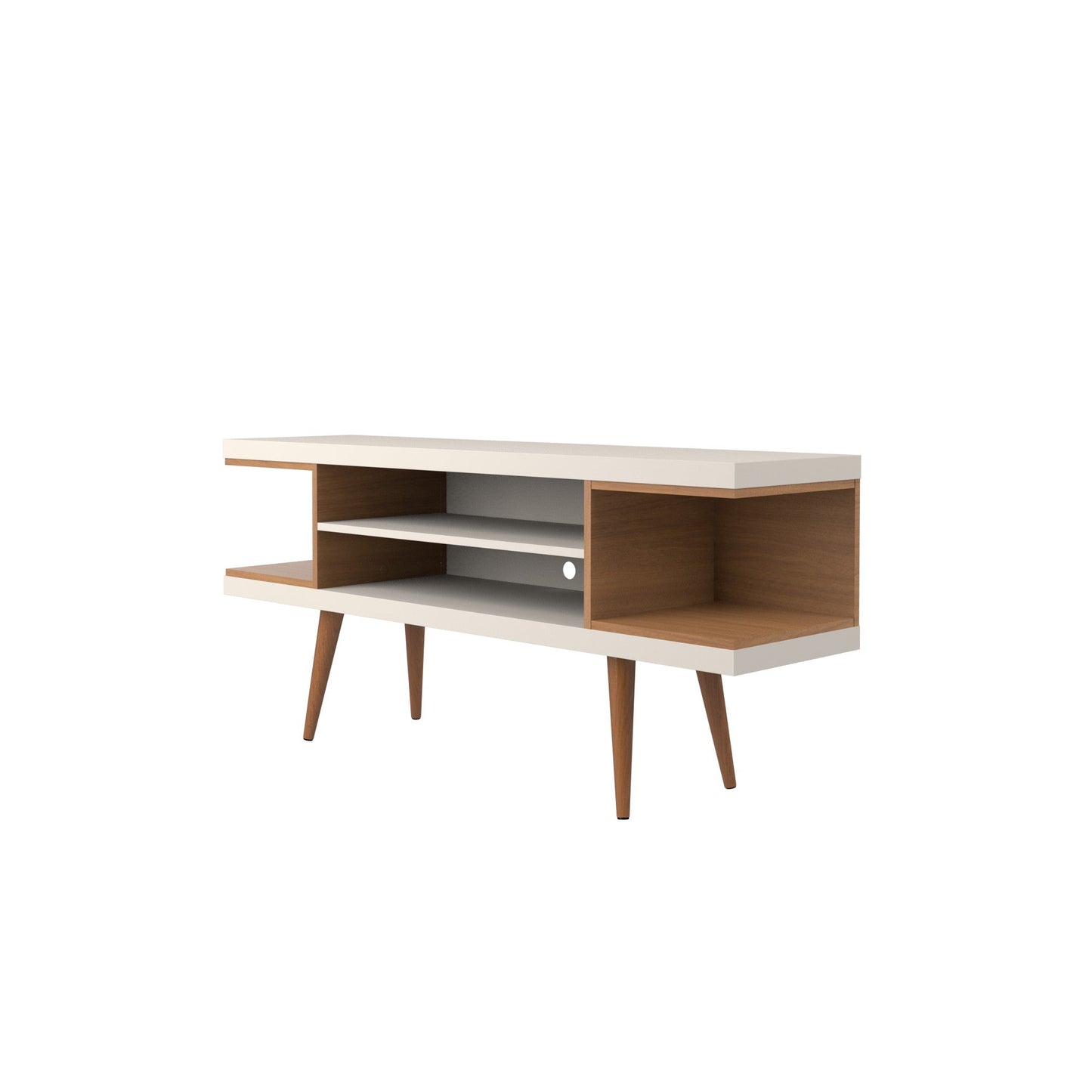Eureka Modern 53.14" TV-Schrank mit 4 Einlegeböden - Cremeweiß Glänzend/Ahorn Creme