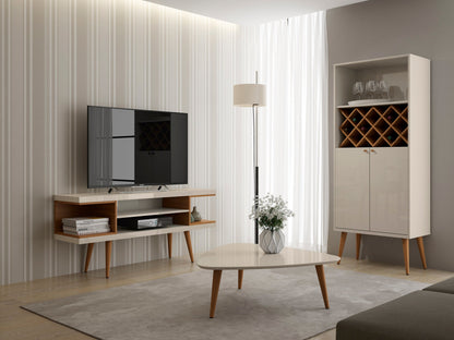 Eureka Modern 53.14" TV-Schrank mit 4 Einlegeböden - Cremeweiß Glänzend/Ahorn Creme