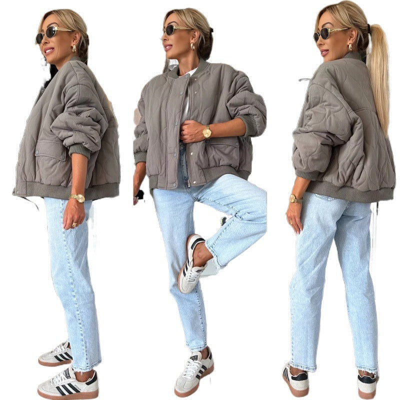 Winter Stitched Jacket Chic Fashion Casual Buckle Coat for Women (US Delivery Only)
