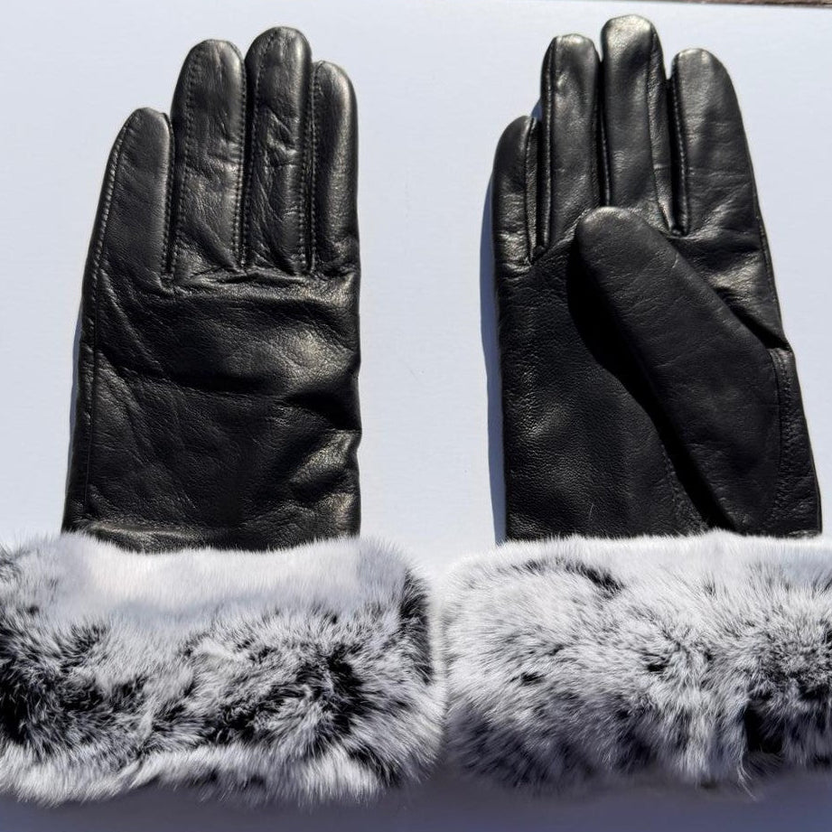 Women's Lamb Leather Gloves with Rabbit Fur Trim