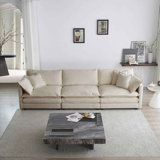 Beige Chenille Mid-Century Modern 3-Seater Sofa (United States Delivery Only)