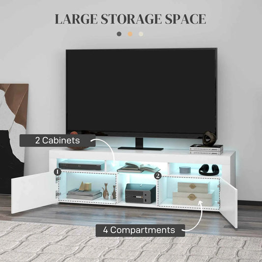 Modern TV Stand with Storage & LED Lights – High-Gloss White TV Cabinet for TVs up to 55" (United States Delivery Only)