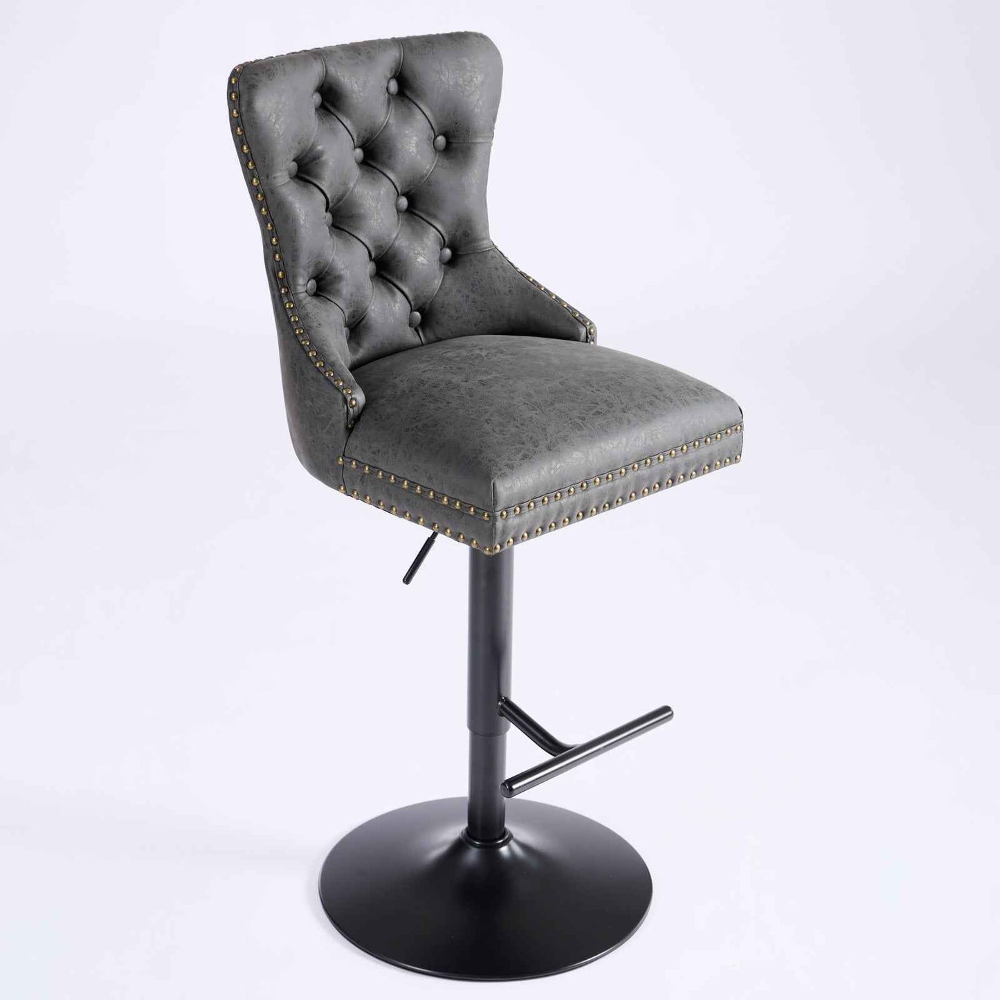A&A Furniture Black PU Leather Bar Stools Set of 2 – Tufted Swivel Bar Chairs with Adjustable Height (Deliver to United States Only)
