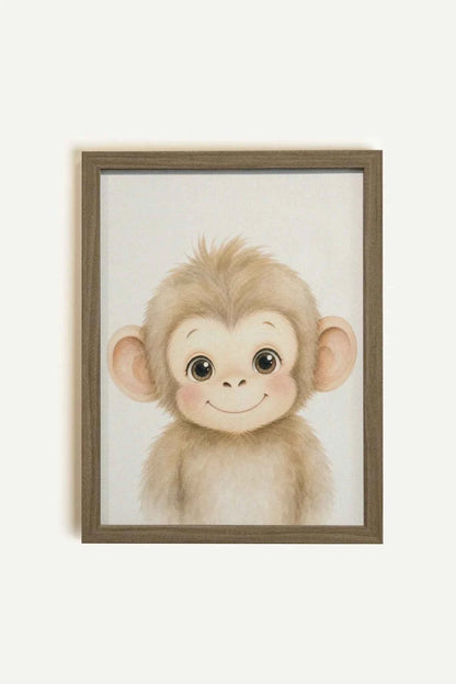 PETIT SINGE, Oeuvre sur toile rigide, encadré brun chêne (collective)