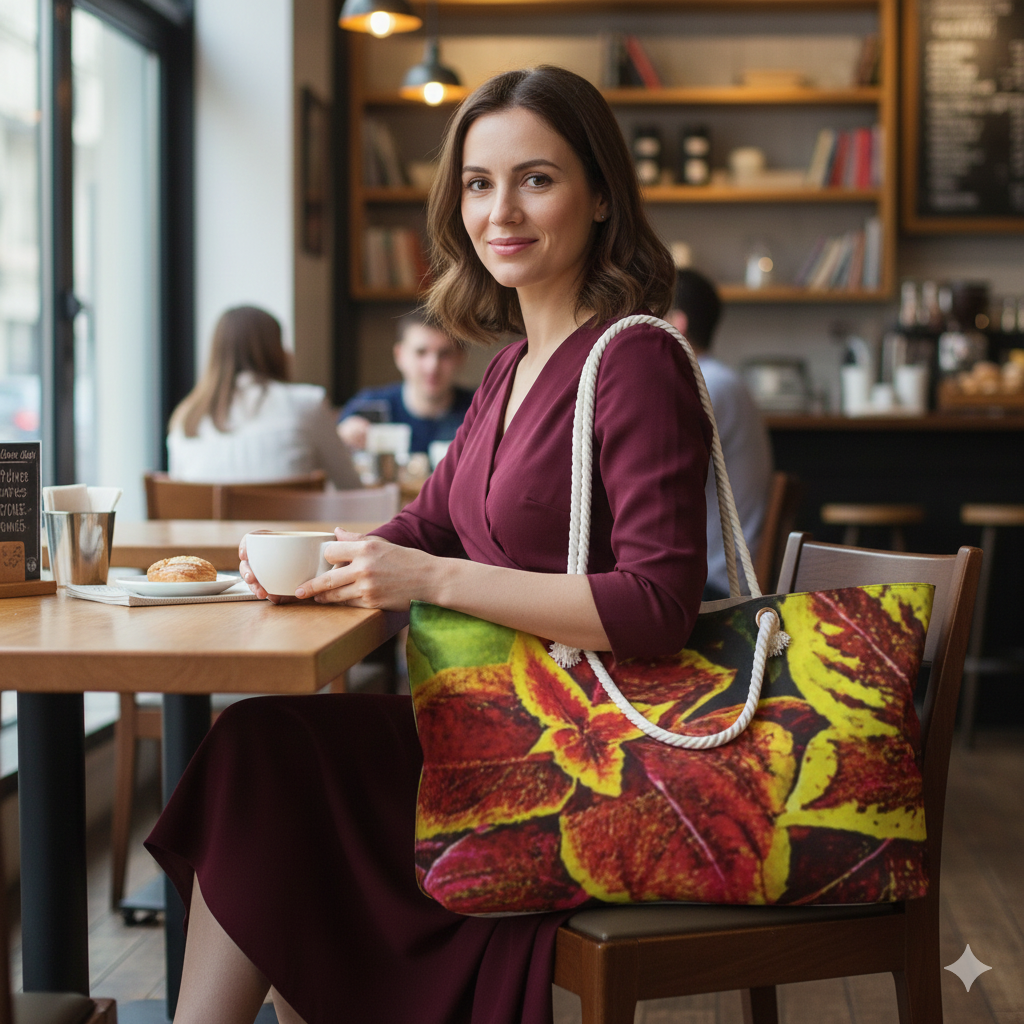 Variegated Coleus Leaf Weekender Bag | Colorful Botanical Tote | Large Tote Bag - AURABAGS SHOP